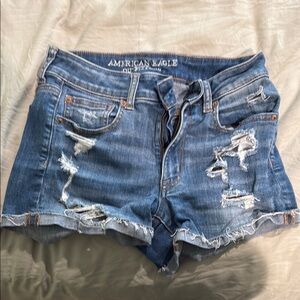 American Eagle Outfitters Women's Blue Distressed Denim Shorts